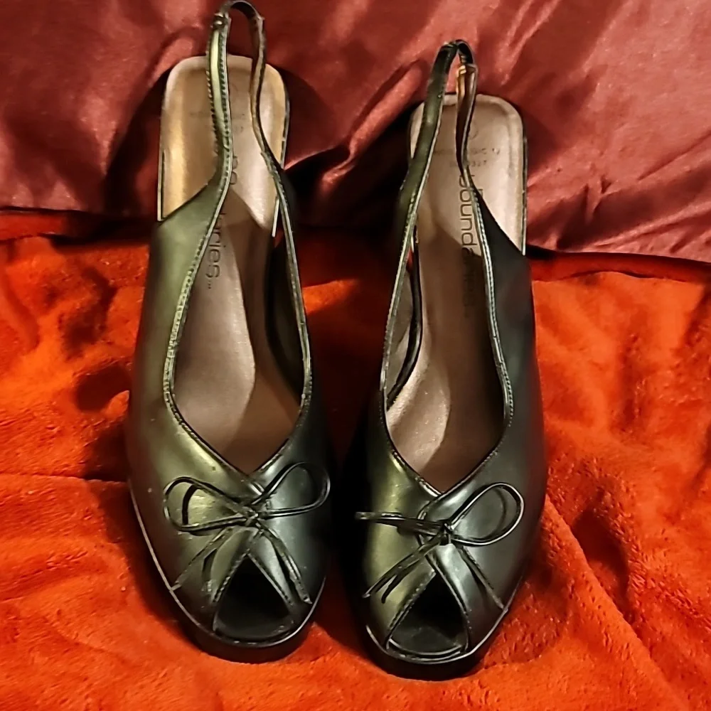 PLATFORM SLING BACK SANDAL OPEN TOE PUMP BLACK SIZE 9